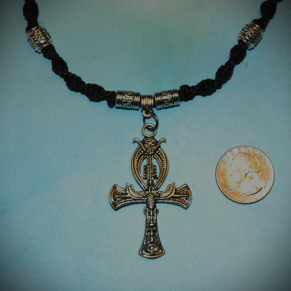 Egyptian Ankh Key of Life Cross on a 24 1/2" Handmade Black Hemp Chain - Picture 5 of 6